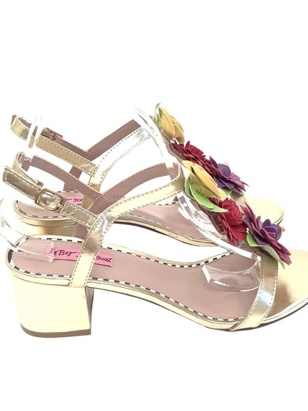 Betsey Johnson Flower Strappy Heels Gold Size 8.5 - Picture 5 of 8